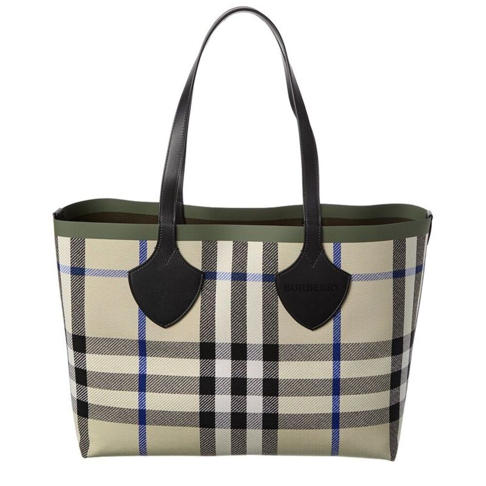 Burberry Check Medium Reversible Canvas & Leather Tote, Beige